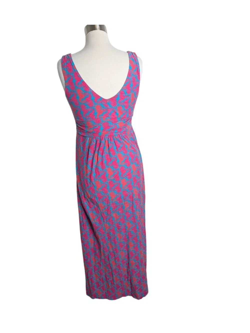 Lilly Pulitzer Sloane Maxi Dress Pink Blue Seahorse V-Neck Resort Wear M $218 - Picture 10 of 11